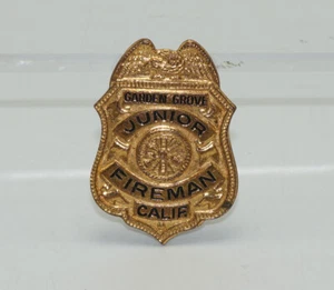 Garden Grove California Junior Fireman Gold Colored Badge Fire Department - Picture 1 of 6