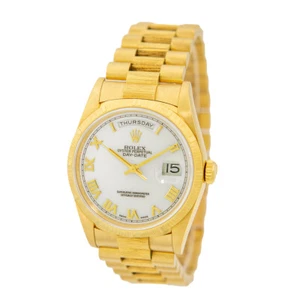 ROLEX  18K Yellow Gold Bark Finish Day-Date President 18248 Box Warranty Papers  - Picture 1 of 5