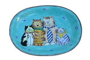 ART GIFTS Enamel Copper Hand Painted Small Soap Dish Plate Tray Cat Kitty Family - Picture 1 of 1