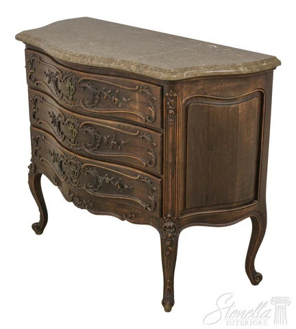 59776EC: French Louis XV Vintage Carved Walnut Marble Top Commode Cover