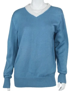 ZANG TOI argentinischer Pullover blau Strickoptik weiß Zopfmuster V-Ausschnitt S - Bild 1 von 5