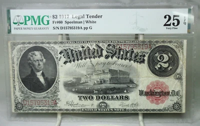 1917 $2 Legal Tender Note Fr#60 PMG VF25 EPQ No Comment #5319 - Image 1 of 2