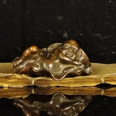 Muñeca china antigua hoja de loto color cobre palo de incienso Foto 1 de 4