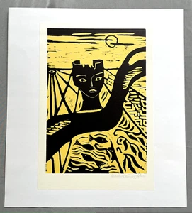 Marlene Neumann, farbiger Linolschnitt, signiert, gelb - Bild 1 von 1