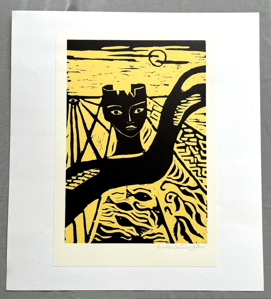 Marlene Neumann, farbiger Linolschnitt, signiert, gelb - Bild 1 von 1