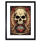 Hourglass Skull Old School USA Tattoo Rockabilly 50s Framed Wall Art Print 12X16