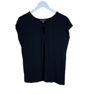 August Silk Womens Shirt Size Lg Black Keyhole Neck Short Sleeve - Picture 1 of 7