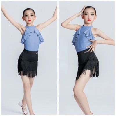 Girls Latin Dance Costume Sleeveles Tops Tassel Skirt Ballroom Dancewear - Image 1 of 4