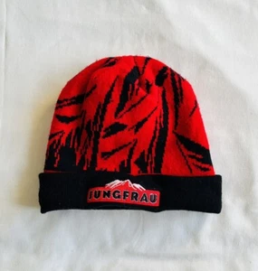 Vintage Jungfrau Krauter Likor German Liqueur Brand Beanie Hat Red Black Ski 90s - Picture 1 of 8
