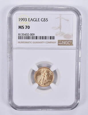 1993 1/10 oz $5 American Gold Eagle MS70 NGC Brown Label - Image 1 of 4