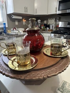 Pequeña jarra de vidrio vintage con 4 vasos - Imagen 1 de 3