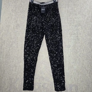 Forever 21 L/G Black Sequin Leggings With Rhinestone Waistband - Picture 1 of 6