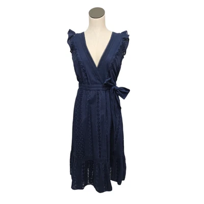 Платье миди с петлями J Crew темно-синее женское размер 00 с оборками и воланами - Изображение 1 из 4