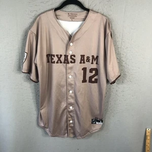 Texas A&M Aggies Jersey Shirt Mens Large Tan NCAA Baseball 12 Polyester Gig Em - Picture 1 of 14