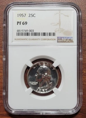 1957 Washington Quarter NGC PF-69 Gem Brilliant Proof PF69 Certified 90% Silver - Image 1 of 4