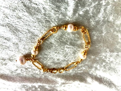 PULSERA HONORA PAPERCLIP ESLABÓN PAPA Y PERLA MING, SS O 14K PLTD (M4865-52) Foto 1 de 2