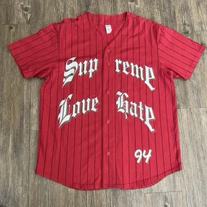 SUPREME Love Hate Red Baseball 2019 Jersey Cotton Button up Size Large L - Picture 1 of 4