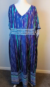 Only Necessities 5X (38/40) Maxi Dress Blue Geometric Short Sleeve Cotton - Picture 1 of 9