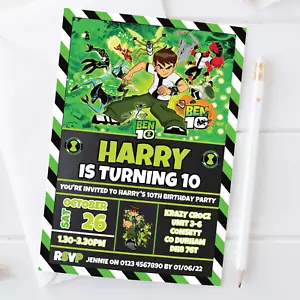 Personalisierte Ben 10 Geburtstag Party Einladungen Ben10 Einladungen Junge Einladungen x10 - Bild 1 von 2