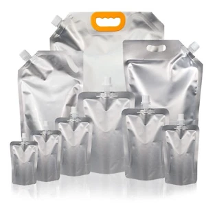 Reusable Stand Up Drink Bag Silver Spout Pouch Liquid Flask Bottle 100ml to 5L - Picture 1 of 76