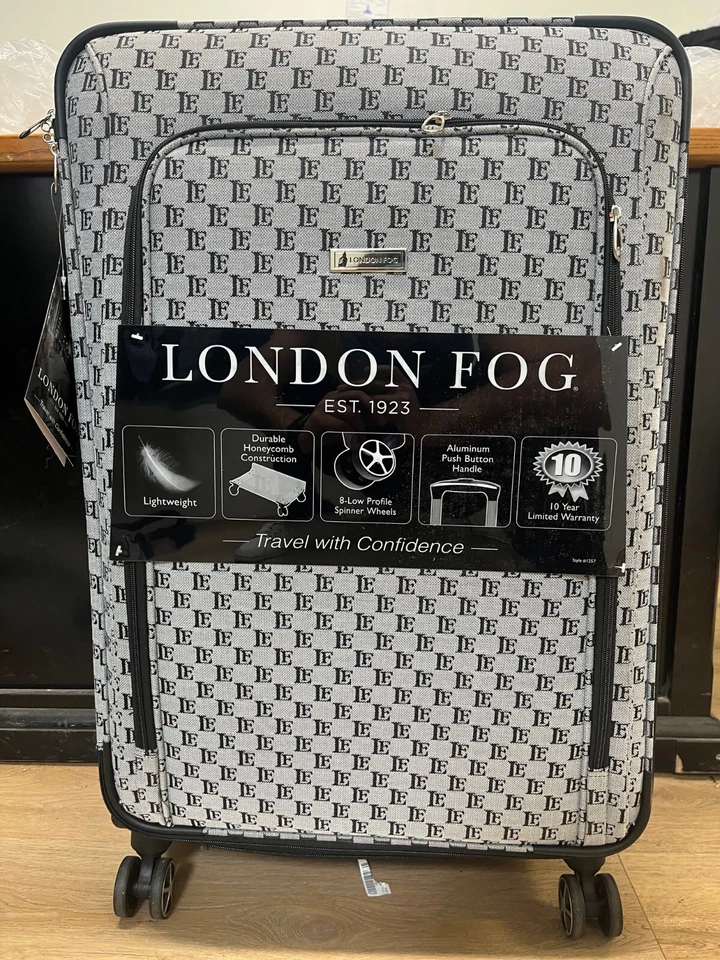 LONDON FOG SIGNATURE COLLECTION 28" EXPANDABLE BLACK AND GREY MONOGRAM LUGGAGE - Image 1 of 4