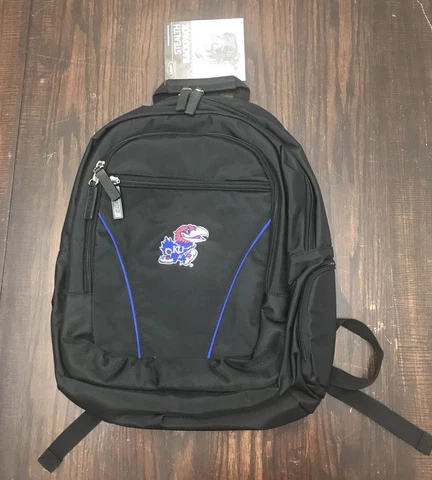 KU Kansas University Kansas Jayhawks Stealth Backpack Black w/ Blue Trim by Logo Cover