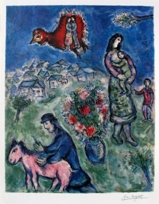 Impresión litográfica firmada por Marc Chagall 'On The Village Road' Foto 1 de 4