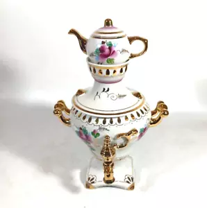 Mini azucarero y crema Samovar pintado a mano de porcelana rusa Gzhel vintage - Imagen 1 de 9