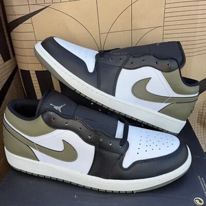 NEW Nike Air Jordan 1 Low NBY Black Toe Medium Olive Green 553558-092 Size 10 - Picture 1 of 6