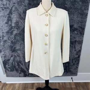 Vtg St. John By Marie Gray Knitted Blazer Jacket Cream Women's 6 Collar Pockets* - Picture 1 of 16