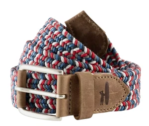 NUEVO CINTURÓN ELÁSTICO JOHNNIE-O ROJO BLANCO AZUL GRIS ALGODÓN ENCERADO TALLA XL - Imagen 1 de 5
