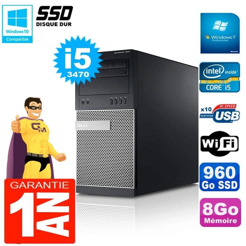 PC Tour DELL 7010 Core I5-3470 RAM 8Go Disque 960 Go SSD Wifi W7 - Bild 1 von 1