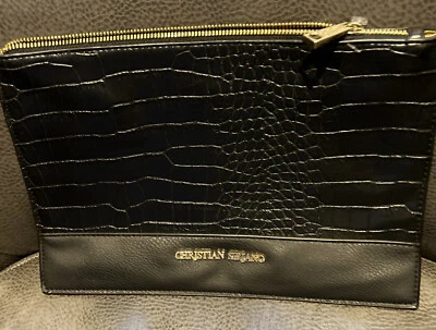Cartera sin asas Christian Siriano reptil negra nueva forro dorado Foto 1 de 4