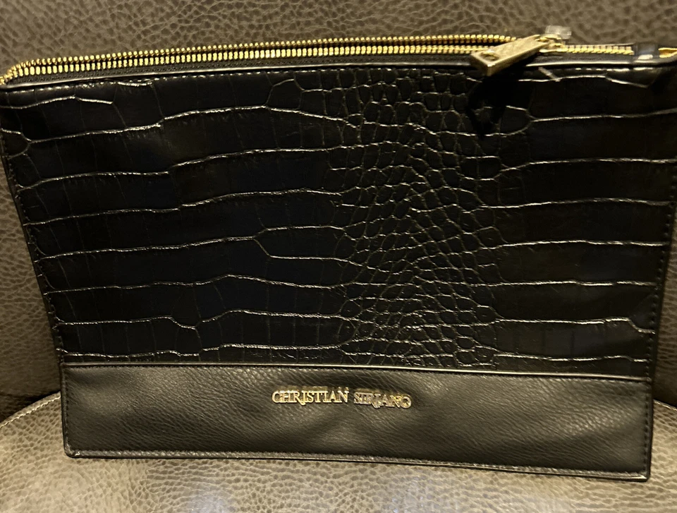 Cartera sin asas Christian Siriano reptil negra nueva forro dorado Foto 1 de 4