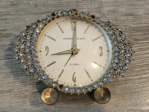 1950s Phinney-Walker Germany Jeweled Rhinestone Clock Glow Hands Parts/Restore Cover