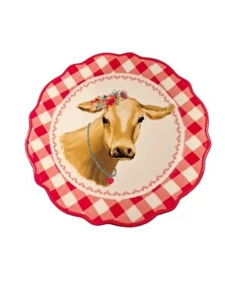 Pioneer Donna Rosso Gingham Insalata Piatti da Dessert Bella Mucca 4 Pezzi 9" - Foto 1 di 10