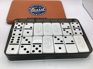 Fossil Dominos Authentic Metal Tin Dominoes 28 Pieces - Picture 1 of 3