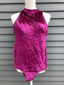 Traje de baño vintage años 70 Gottex mujer traje de baño púrpura triturado terciopelo sujetador cuello alto talla 16 - Imagen 1 de 10