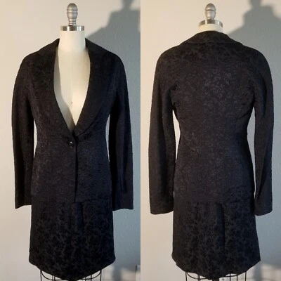 Philippe Adec Paris Vintage Black Floral Jacquard Skirt Suit (Jacket 6; Skirt 8) - Image 1 of 4