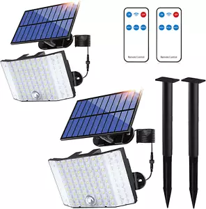 2 Pack Outdoor Solar Lights with Ground Stakes, 4000LM Motion Sensor Solar Flood - Picture 1 of 8