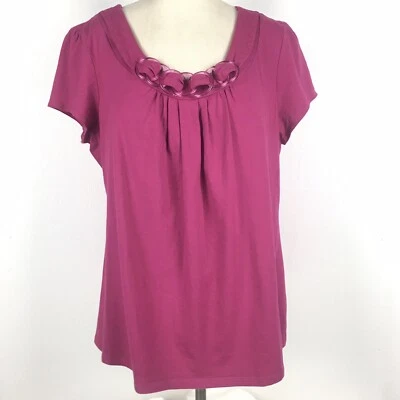 Top mujer R-Q-T talla XL magenta rosa plástico detalle cadena escote manga gorra Foto 1 de 4