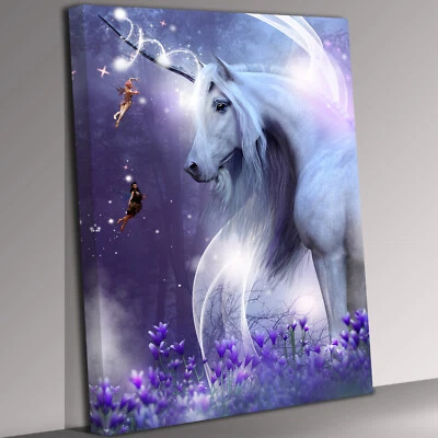 Purple Unicorn Fantasy Portrait Canvas Wall Art Picture Print - Image 1 of 4