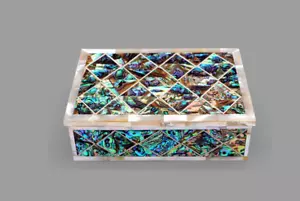 8"x6" Intarsien Perlmutt Paua Muschel Intarsien Marmor Schmuck Schmuckschatulle Geschenk - Bild 1 von 3
