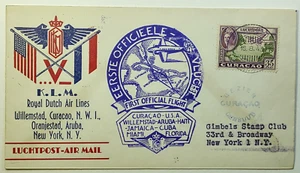 1943 Curacao Netherlands KLM First Official Flight Aruba to NYC Airmail Cover - Picture 1 of 2