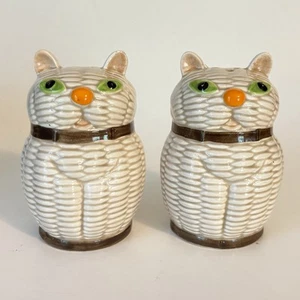 Vintage Woven Cat Ceramic Salt & Pepper Shakers 3.5" Retro Japan - Picture 1 of 7