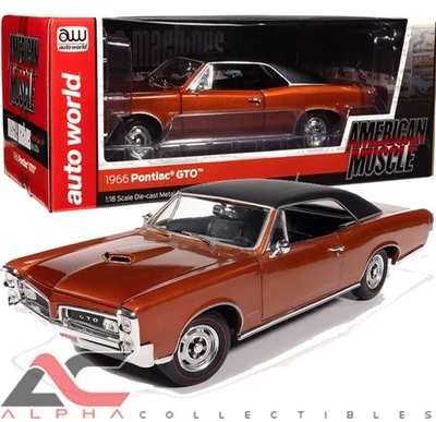 AUTOWORLD AMM1346 1:18 1966 PONTIAC GTO (RESPLANDOR DE COBRE) MÁQUINAS MUSCULARES DOBLADILLO Foto 1 de 4