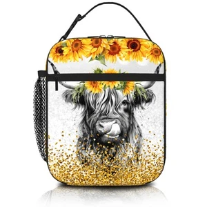 Highland Cow Sunflowers Lunch Bag Reusable Cute Animal Lunch Box for Adults K... - Picture 1 of 7