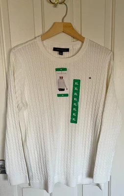 NUEVO Suéter Tommy Hilfiger Mujer Algodón Tejido con Cable XL Blanco Marfil Nuevo con Etiquetas Foto 1 de 4