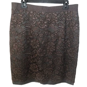 Ann Taylor Loft Bleistiftrock Damen 12 braun Spitze über grau Stretchfutter neu - Bild 1 von 11