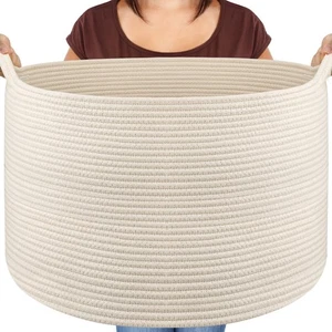 Extra Large Blanket Basket, Big Woven Cotton Rope Bin for Toys Towels, Pillow... - Bild 1 von 9